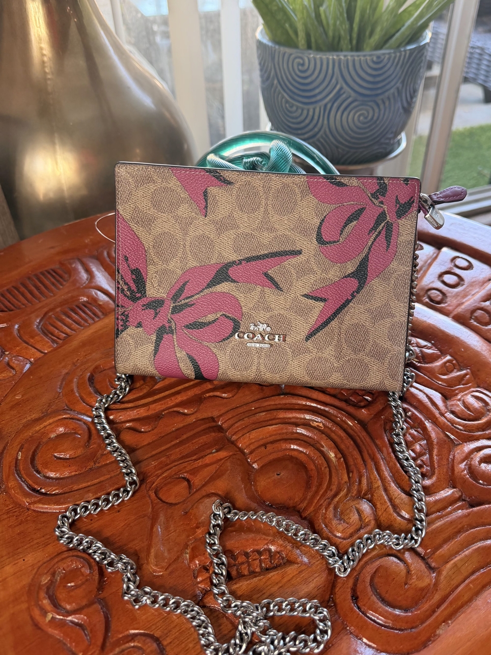 Coach Pink Floral Signature Chain Crossbody Bag